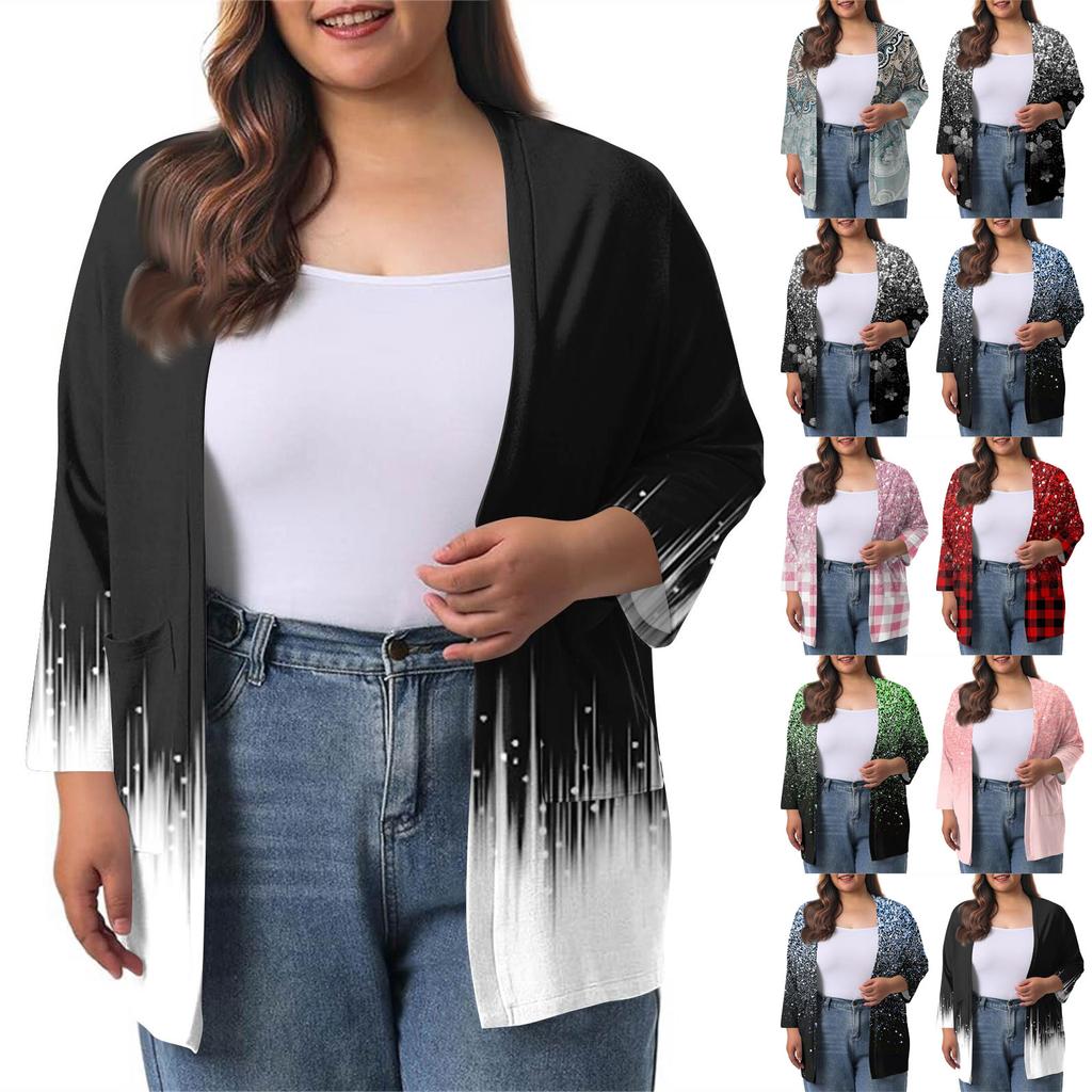 Women's Fall And Winter Fashion Casual Soild 3/4 Sleeve Mid-Length Cardigan Jacket