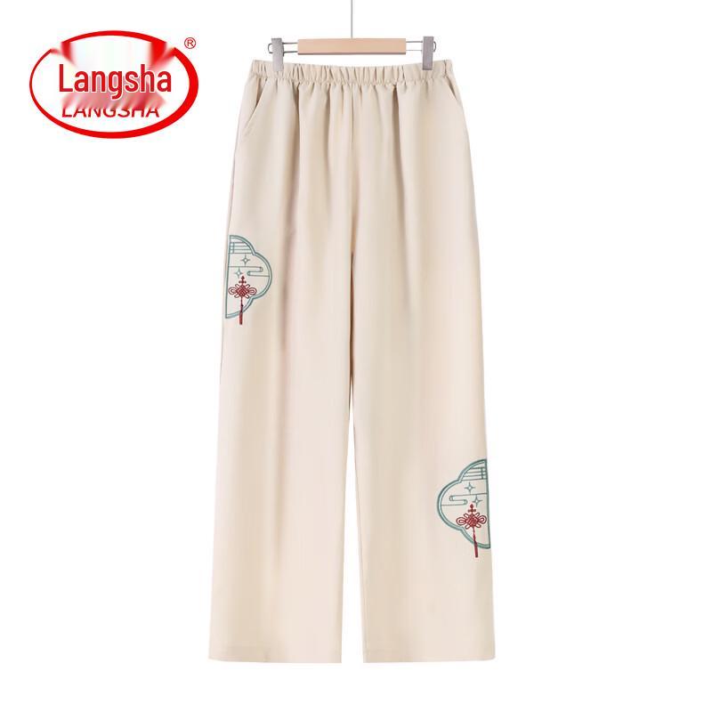 LangSha Women s Chinese Style Embroidered Wide-Leg Pants 2XL