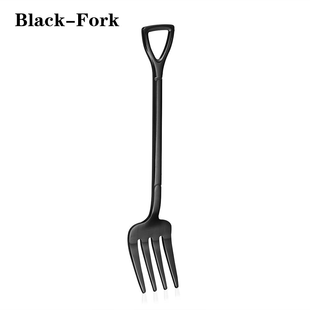 Multi-color Stainless Steel Spoon Fork Shovel Shape Ice Cream Spoon Creative Long Handle Ice Cream Coffee Tools Kitchen Supplies