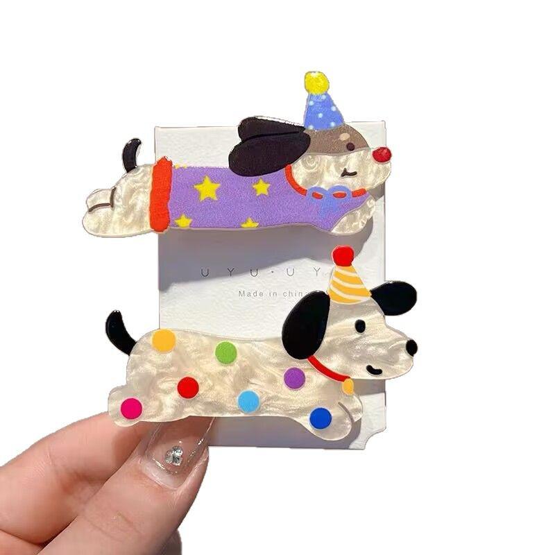 Charming Cartoon Puppy & Cat Hair Clip for Girls - Cute & Versatile Acrylic Hair Accessory