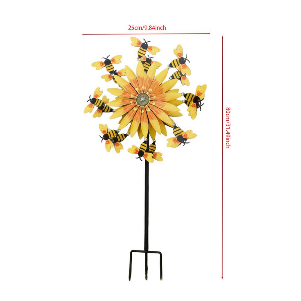 Wind Spinners Outdoor Bee Sunflower Motion Art Wind Sculpture Decor Yard Windmill for Front Yard Patio Porch Backyard Lawn