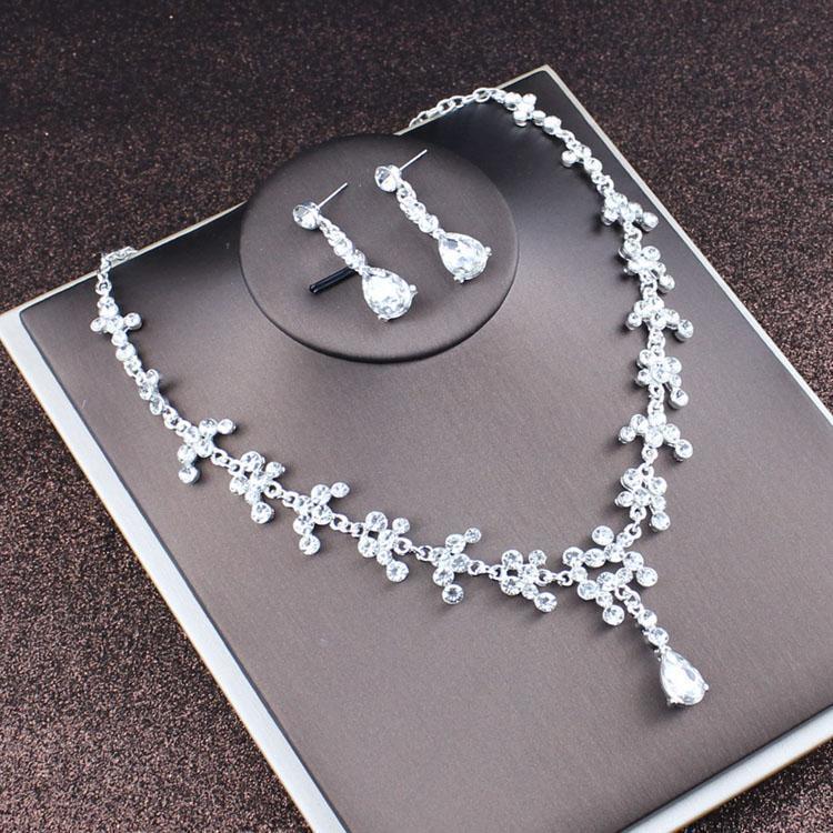 2022 Bridal Rhinestone Necklace & Earrings Set - Korean Wedding Hair & Dress Accessories