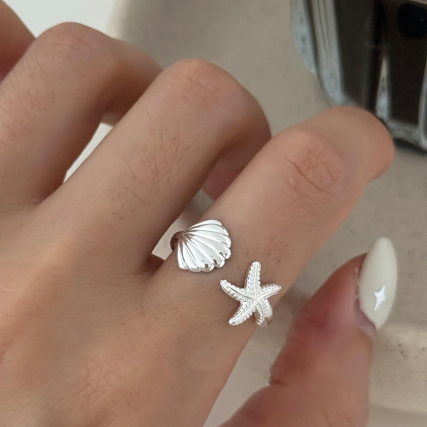 Starfish Seashell Women s Adjustable Ring - Korean Style, Versatile Design for Index Finger, Internet Celebrity Favorite. Open Adjustable