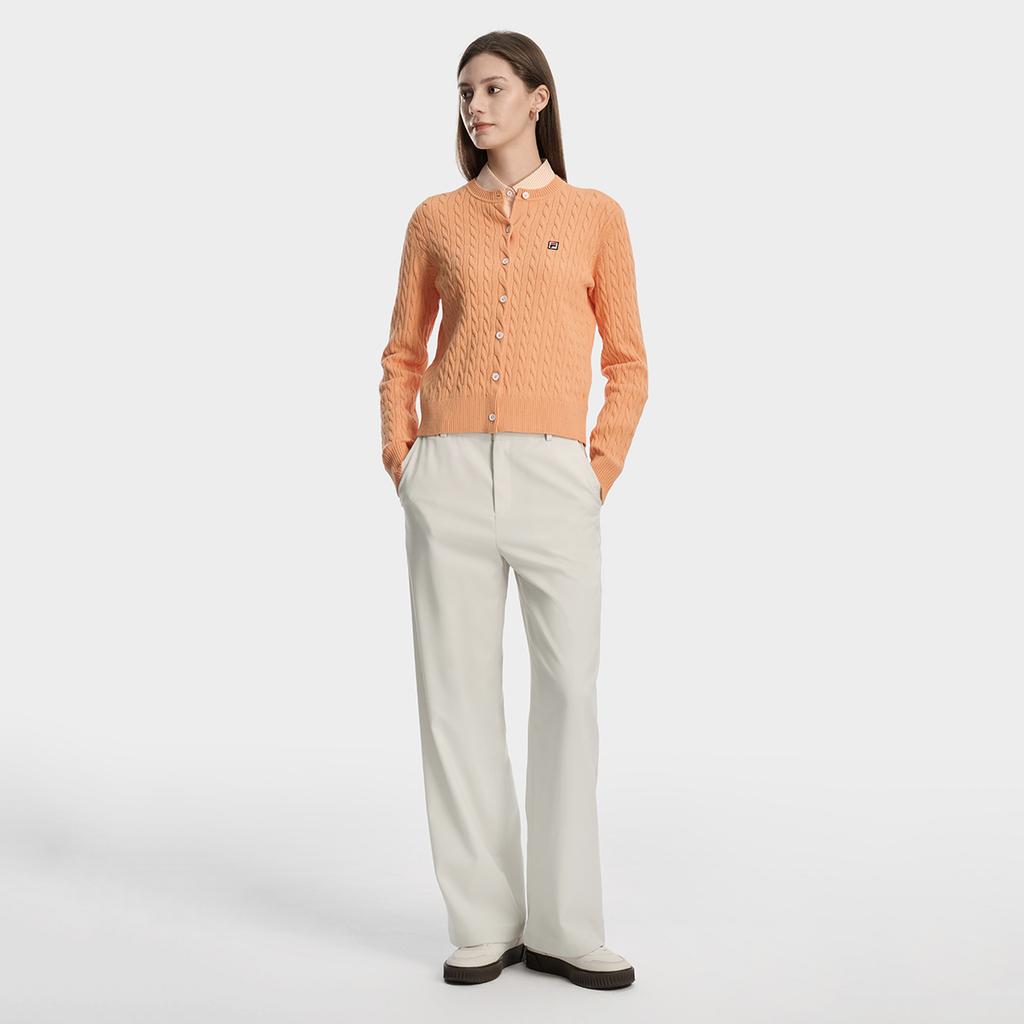 FILA Heritage Fashion Simple Classic Retro Elegant Versatile Comfortable Woven Casual Pants Women bottoms Rice-Color F11W618801FBG