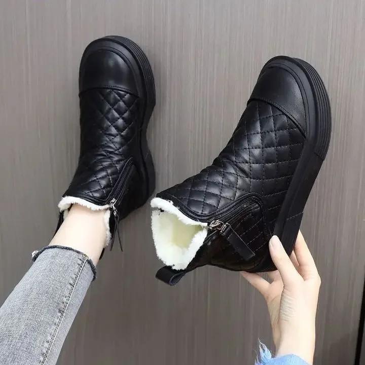 Fashion Platform Elegant With Low Heels Ladies Snow Boots Chunky Female Shoes Plus Warm Demi-season Spring Autumn Winter 2024 Footwear