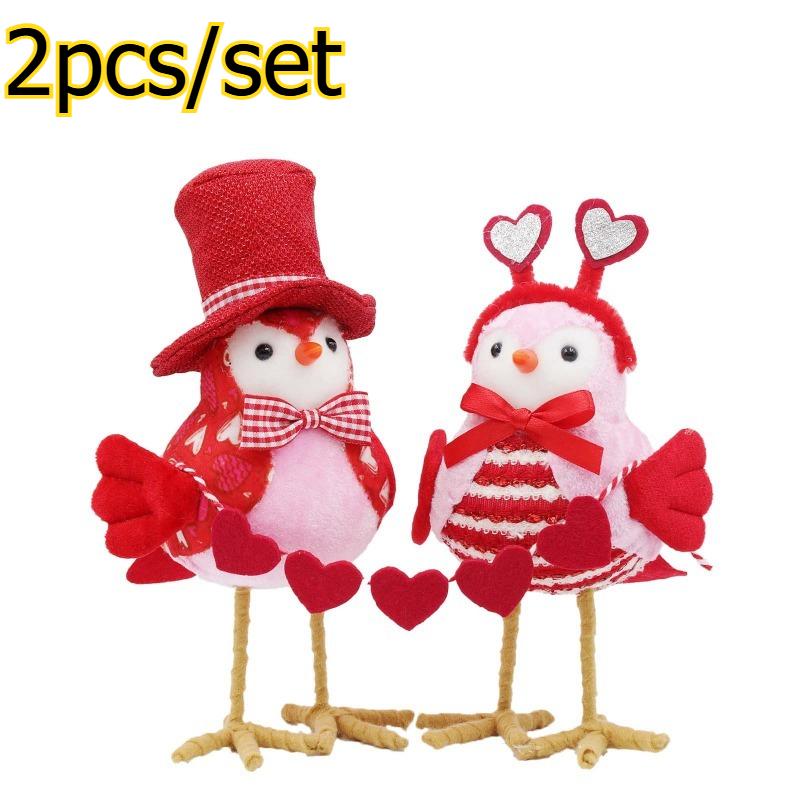 

2pcs/set Handmade Valentine s Day Bird Ornament Home Desktop Holiday Atmosphere Decor Creative Tabletop Festive Decoration красный