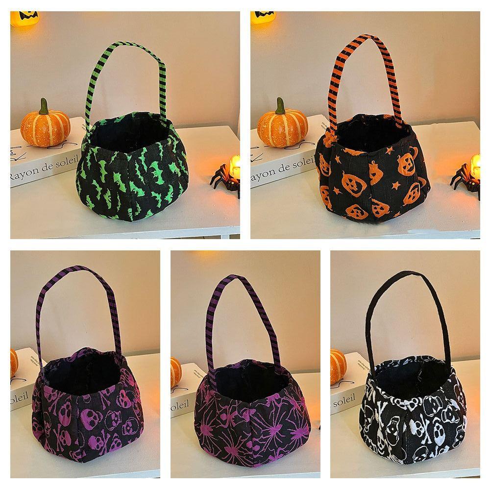 Cloth Halloween Candy Bag Trick or Treat Stuffed Cotton Tote Bags Funny Pumpkin Candy Bucket  Party