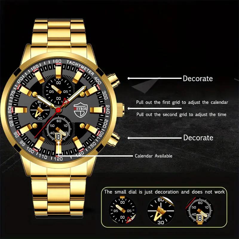 Fashion Men's Calendar Casual Quartz Watch, Men's Stainless Steel Strap Wrist Watch, Ideal Choice for Gifts