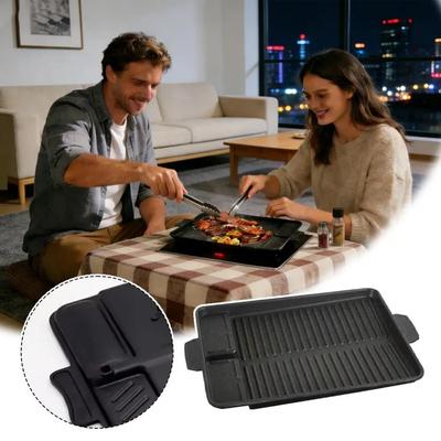 Aluminiumlegierung Koreanische Grillpfanne Rechteckige Antihaft-Grillplatte für Fleisch mit Ölablauföffnung Grillwanne Camping