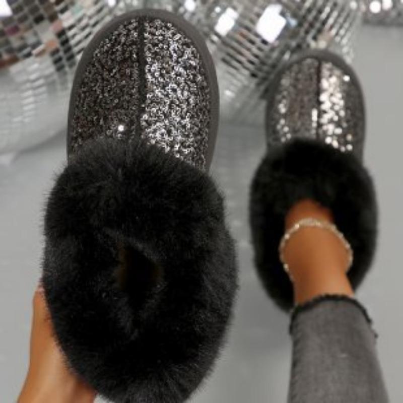 

Женские новые универсальные ботинки-луноходы большого размера на толстой подошве с пайетками, с коротким голенищем, на одной педали, пушистые хлопковые ботинки на осень и зиму 42