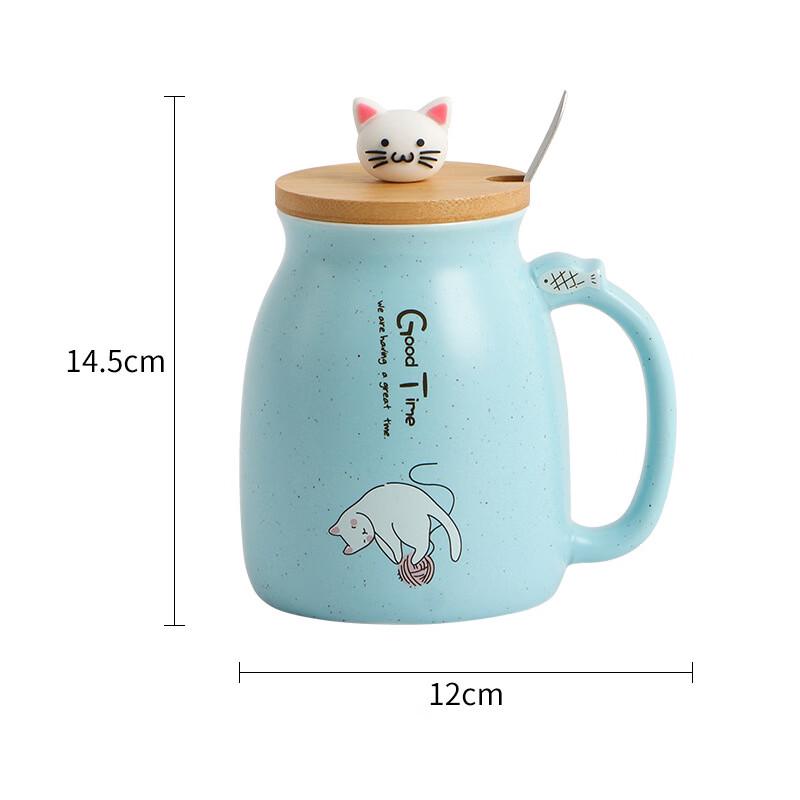 White Cat Ceramic Mug with Lid & Spoon