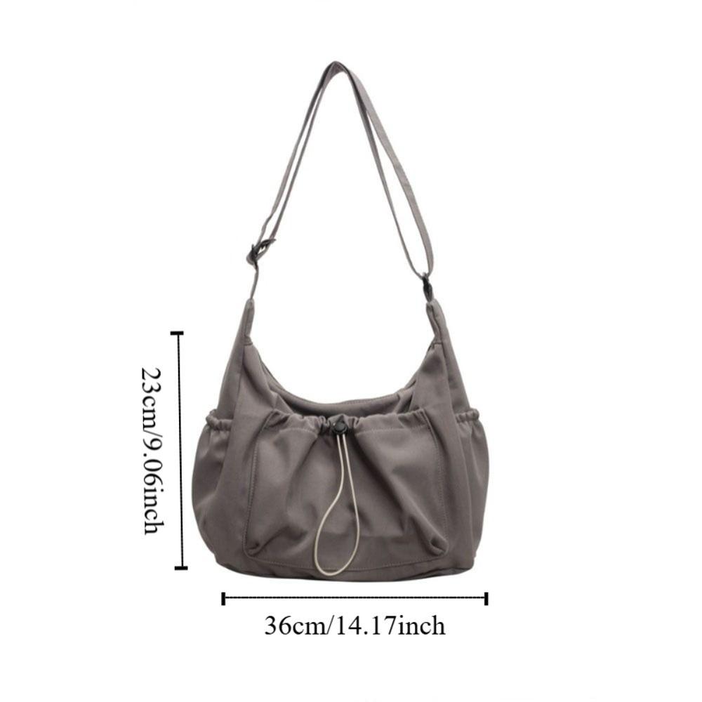 Elastic Rope Drawstring Tote Bag Solid Color Pleated Shoulder Bag Nylon Crossbody Bag  School