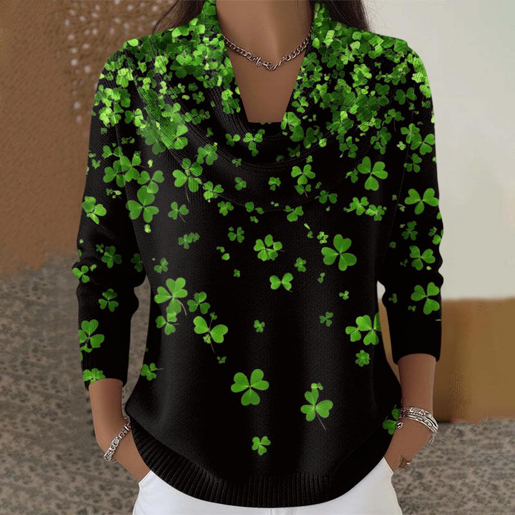 Dámský ležérní a módní svetr s dlouhým rukávem a potiskem, kulatým výstřihem