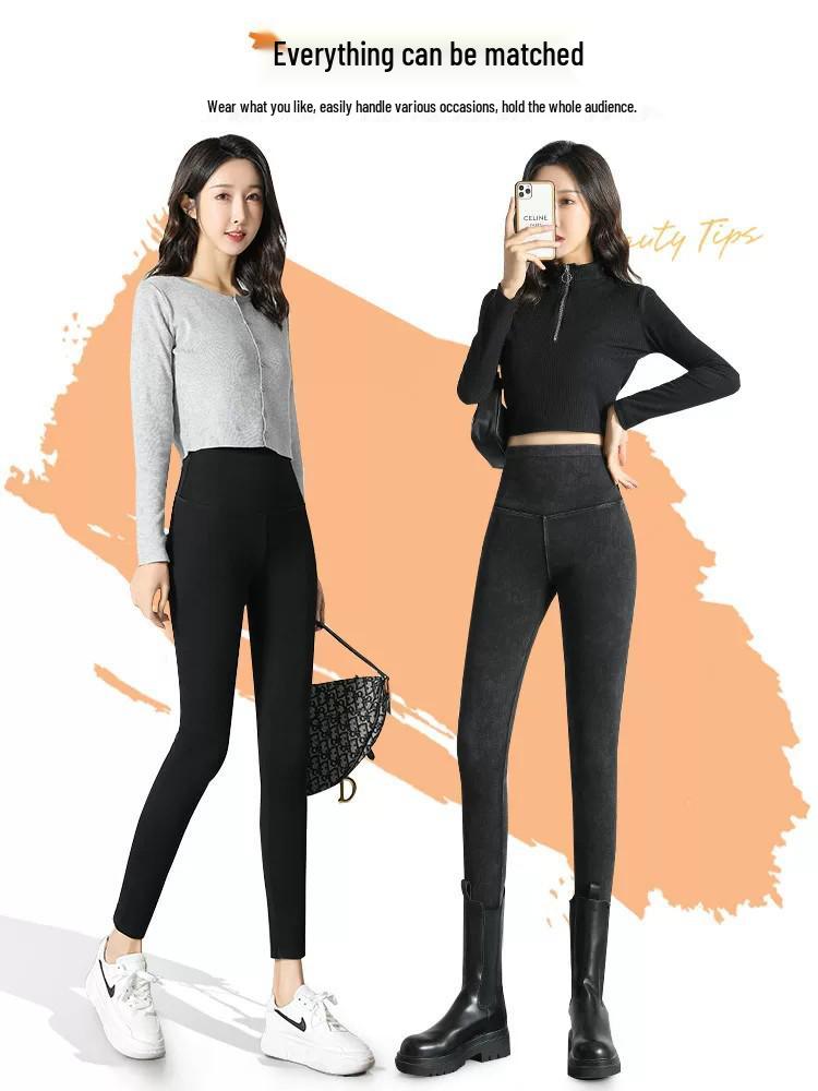 Women's Plus Size Slimming Shark Pants: Velvet-Lined Denim for Spring/Autumn