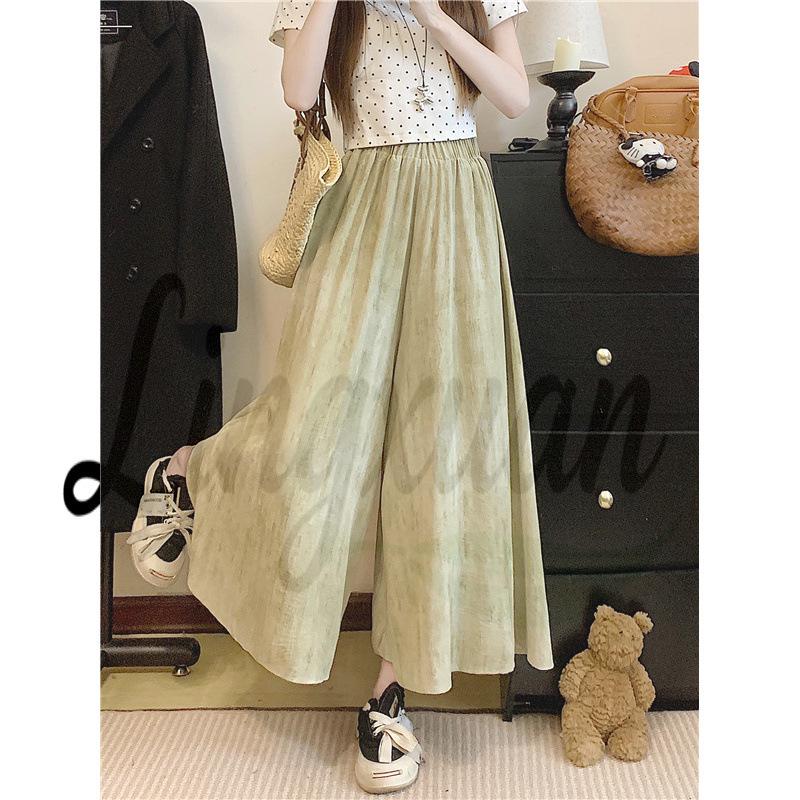 Plus Size Tie-Dye Ice Silk Wide-Leg Skirt Pants for Women - Summer Casual Loose Fit 2XL