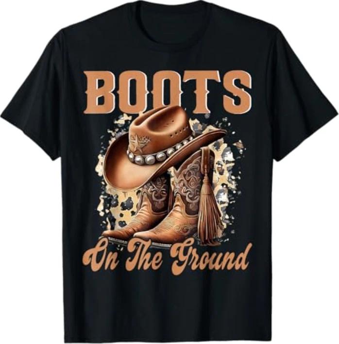 Boots On The Ground Cowboy Boots Rodeo Western Cowgirl T-Shirt S
