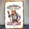 Marke 2D Flaches Griesgrämiger Alter Mann Metallschild (8x12") – Zitat „Ich mache, was ich will“, Vintage-Heimdekoration für Zimmer & Büro
