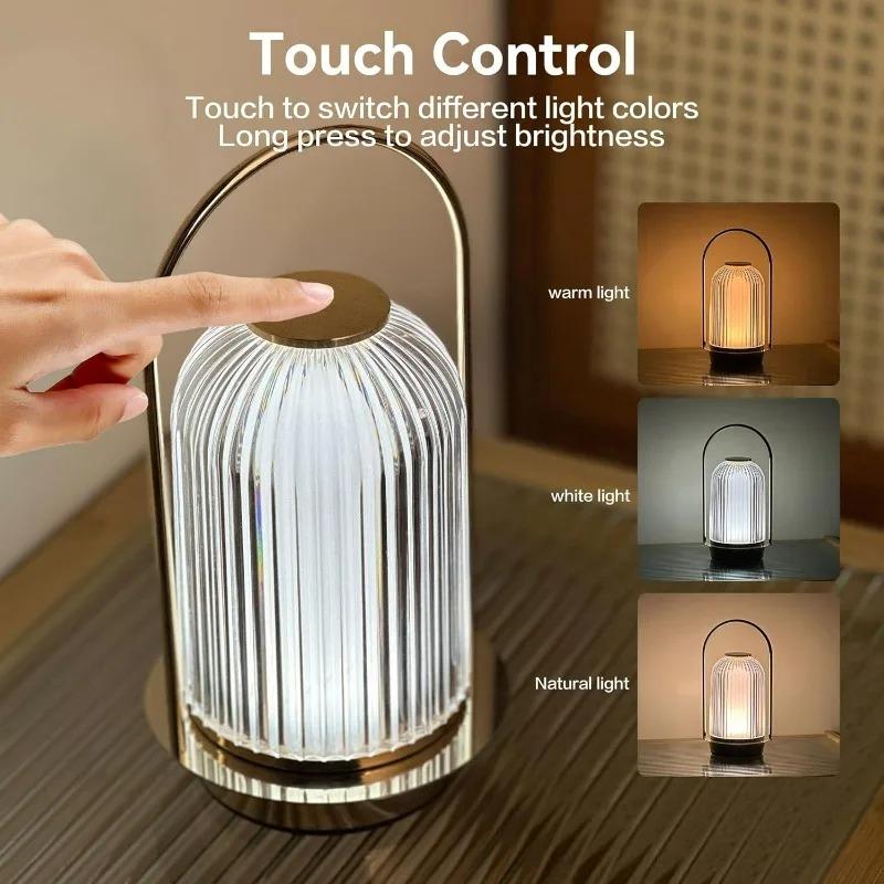 Cordless Table Lamp Rechargeable LED Night Light with 3 Color Stepless Dimming Ambient Lighting Bedside Lamp for Bedroom