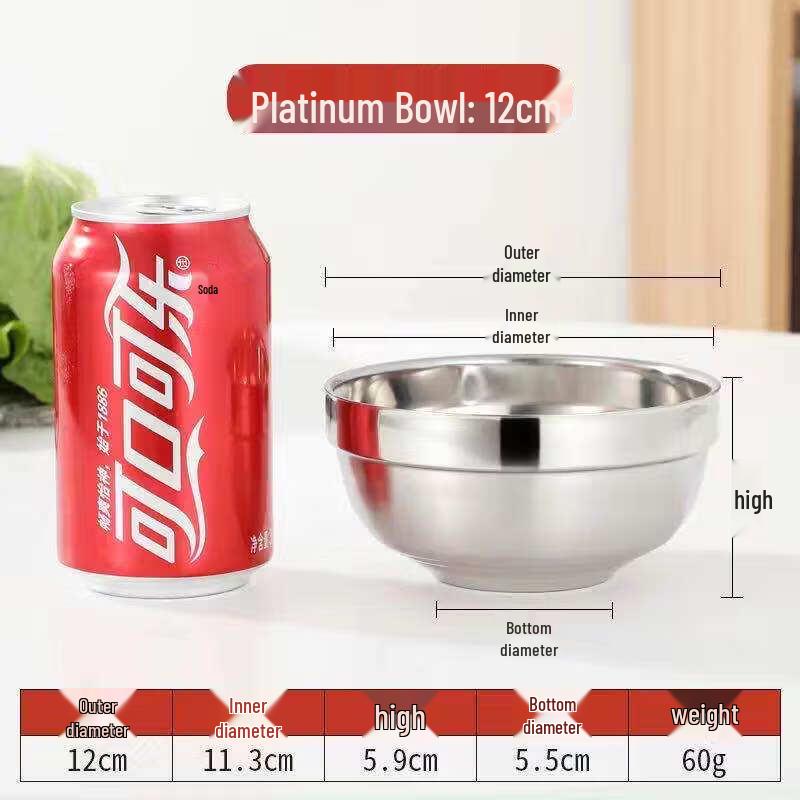 

Tian Ya Jing 12CM Platinum Stainless Steel Anti-Scald Bowls (10-Pack)