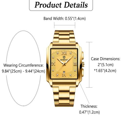 Seiko Men's Watch: Square Dial, Upgraded Waterproof Quartz Watch, Stainless Steel, Adjustable, Gold, for Business and Everyday Use