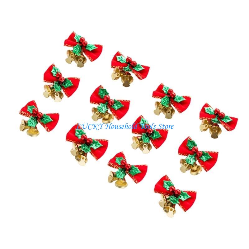 J0MC 12Pcs Small Christmas Tree Bows Christmas Bows with Bells Christmas Wreaths Bows