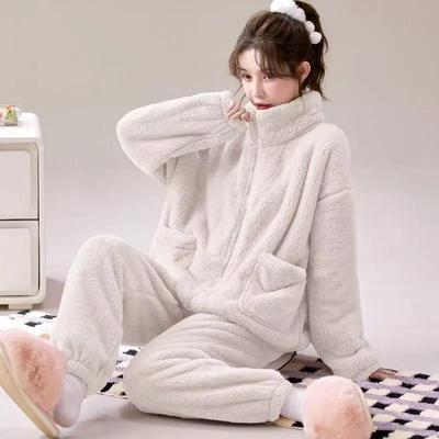 Women's Pajamas, Coral Fleece, Can Be Worn Outside, Plus Velvet, Thickened Snowflake Fleece, Autumn and Winter Solid Color Home Service