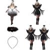 Stunning Halloween Women's Dark Angel Costume With Detachable Feather Wings And Plunging Neckline