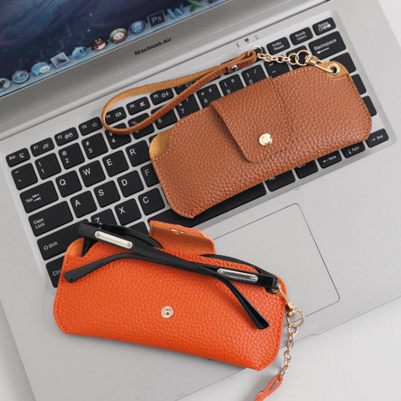 PU Leather Glasses Case Travel Sunglasses Holder With Wrist Strap Soft Pouch Unisex For Daily Use