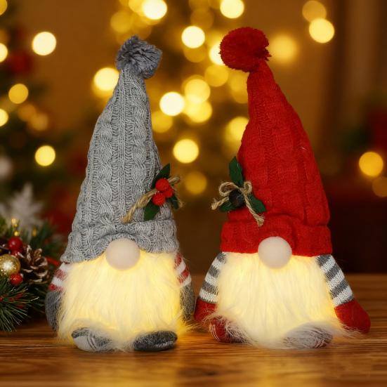 Svítící vánoční skřítek Malý svítící plyšový Santa Elf s pletenou čepicí Vycpaná švédská hračka Tomte pro zimní stolní krbovou dekoraci