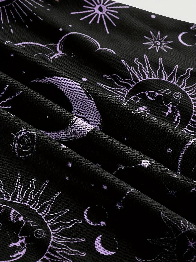 Gothic Star Moon Off-Shoulder Bell Sleeve A-Line Dress