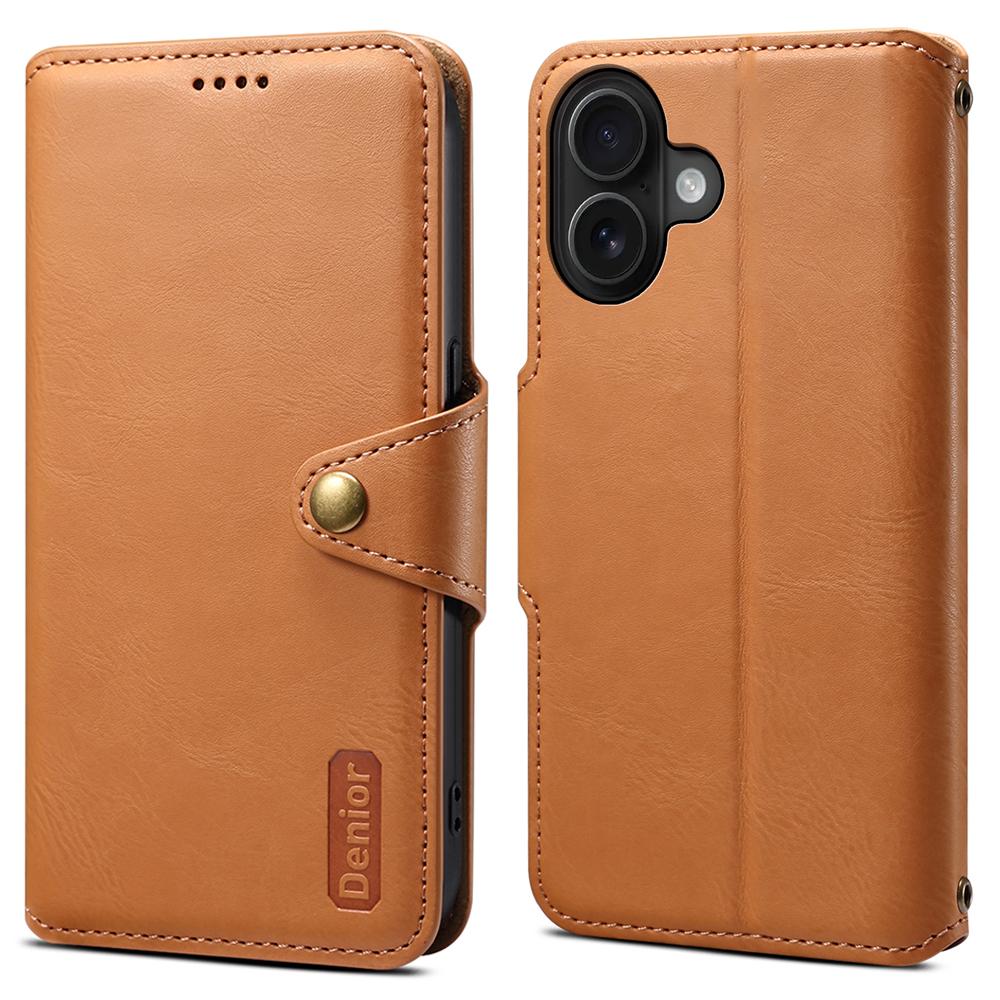 DENIOR For iPhone 16 Case Wallet Cowhide Texture Leather Phone Cover