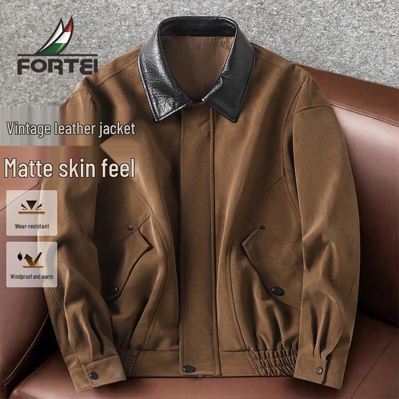 Men s Retro Patchwork Textured Matte PU Leather Jacket L 50