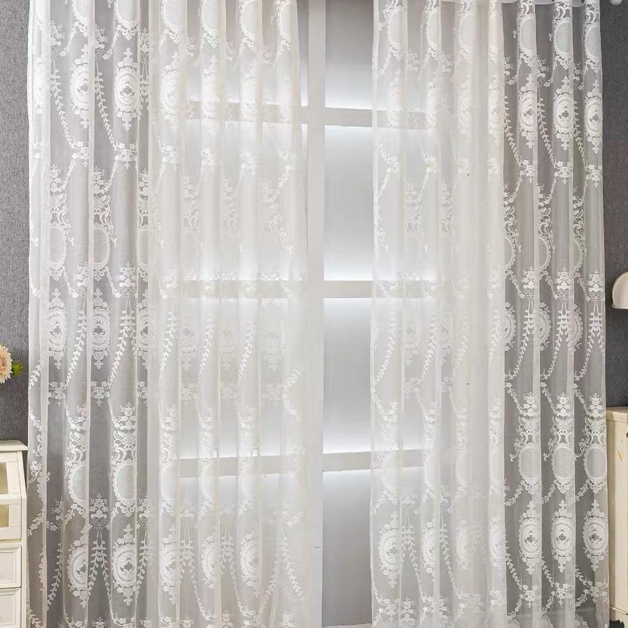 Eleganta blommiga skira gardiner i koreansk pastoral stil - Halvtransparenta polyesterdraperier perfekta för sovrums- och vardagsrumsinredning, Gardiner