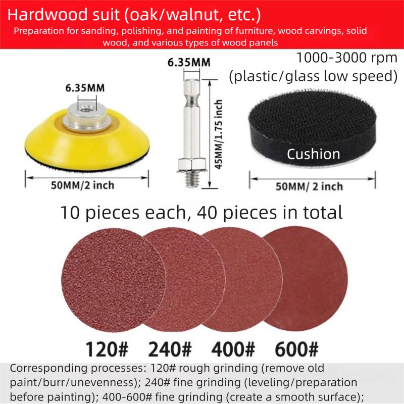 2/3-Inch Hex Drill Hand Shank Sanding Disc Set - Flocked Sandpaper & Wool Felt for Wood/Metal/Plastic/Paint Polishing & Waxing