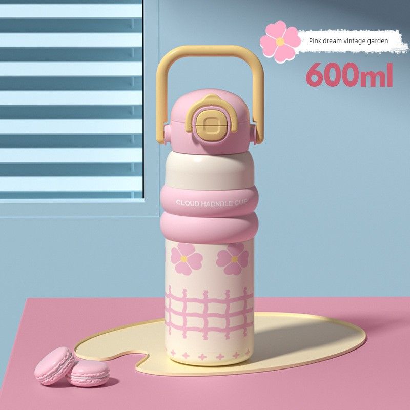 

Portable Large-Capacity Thermos Cup for Boys and Girls, High-Looking Student Straw Cup, Carry-On Water Cup, 316 Stainless Steel Cup 600ml Portable Double-Elastic Cup-Yellow 600ml