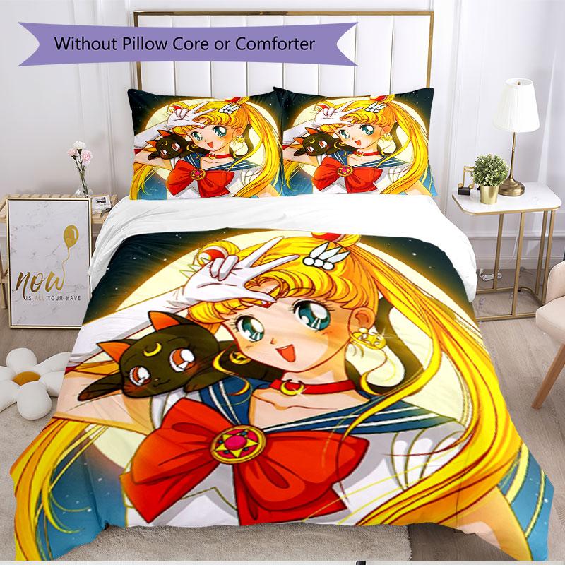 3pcs Duvet Cover Set (1*Duvet Cover + 2*Pillowcase, Without Core), Sailor Moon Print Soft All‑Season Bedding Set, Home Bedroom Decor Gift