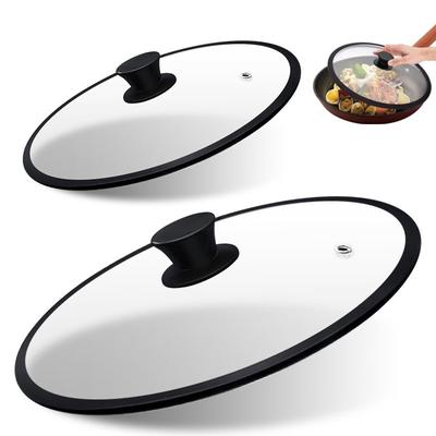 Vented Tempered Glass Universal Lid for Pot Pan Skillet with Heat Resistant Silicone Rim Microwave Splatter Lid Cover