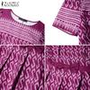 ZANZEA Damen Lässig Rundhals Sommer Kurzarm Print Kleid