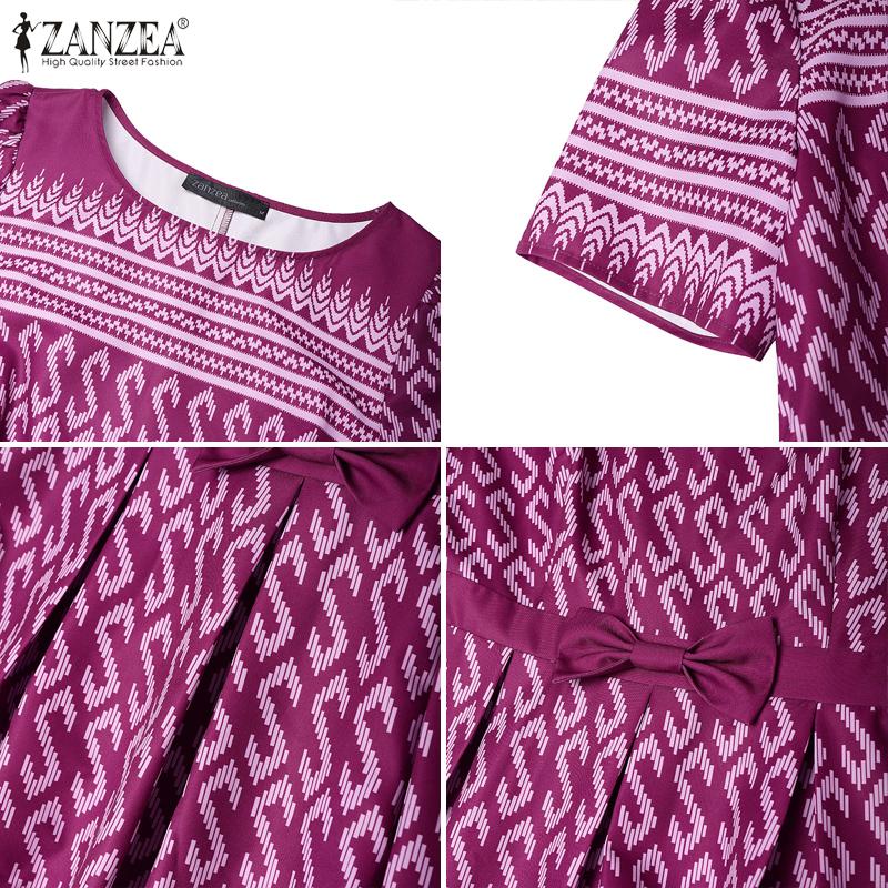 ZANZEA Women Casual Round Neck Summer Short Sleeve Print Dress