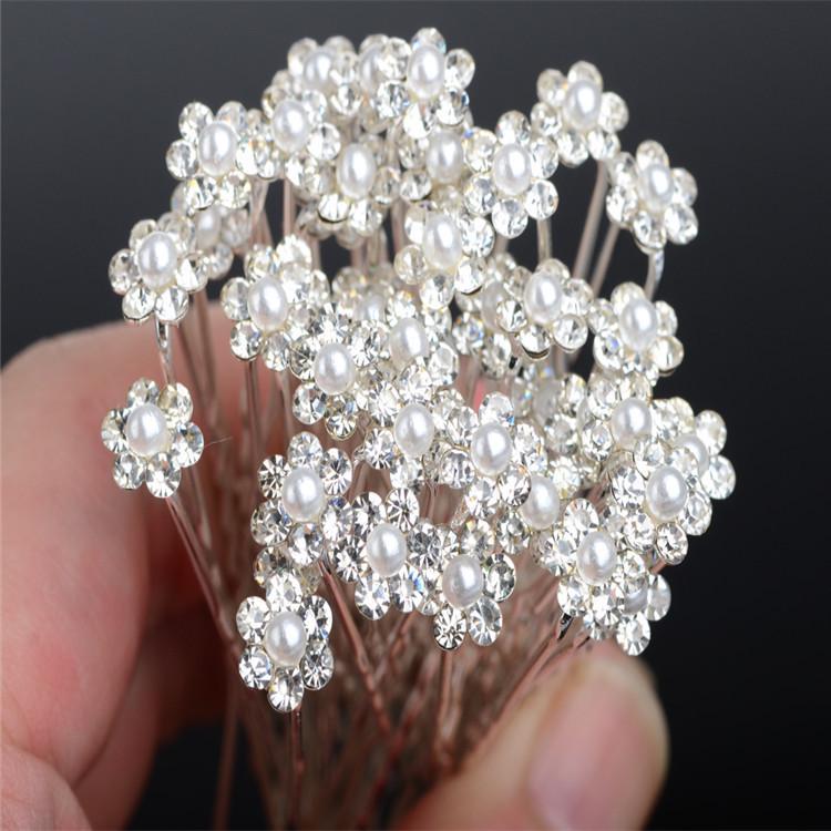 Rhinestone Pearl Flower U-shaped Bride Hairpin Clip