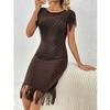 New Spring/Summer Fashion Women's Knitted Long Skirt Tassel Solid Color Dress Knitwear