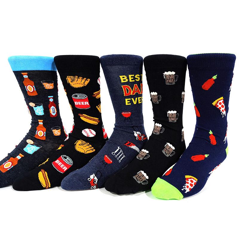 5 Pairs/Pack Men Funny Socks Casual Hip Hop Creative Cartoon Novelty Calcetines Hombre Street