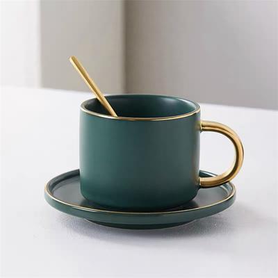 Ceramic Coffee Latte Mug Drinkware Milk Breakfast Cup Tumbler Tea Cupand Saucer Spoon 200ML