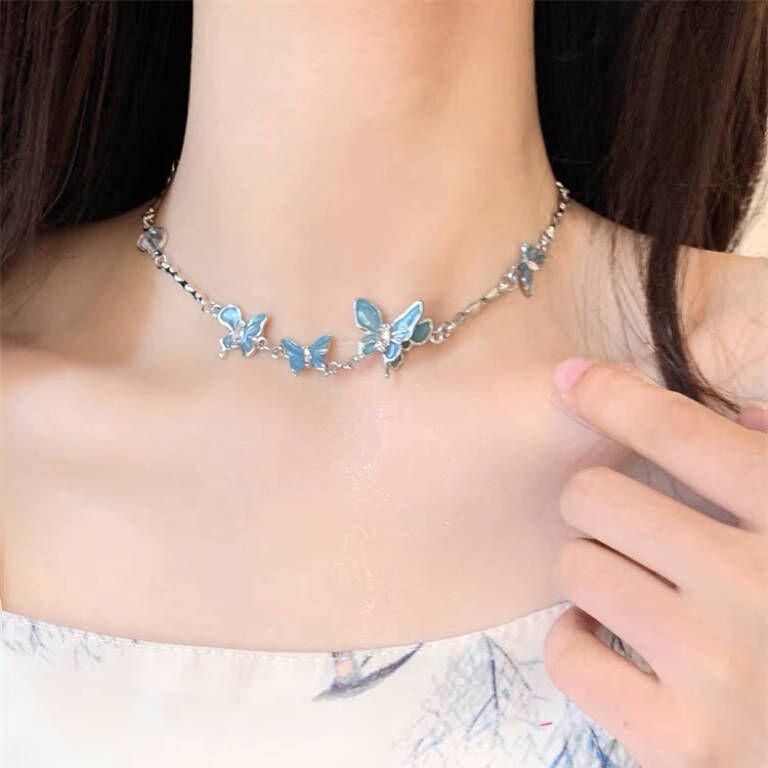 Blue Butterfly Moonstone Necklace - Women's Elegant, Trendy Choker