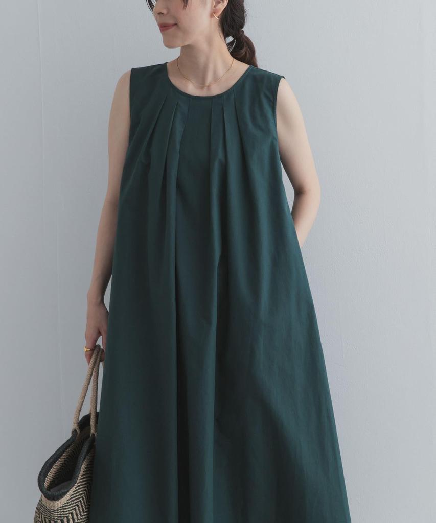 Research Sleeveless Dress with Front Tucks Green Free Size [Urban Doors] Women's DR26230-2060805