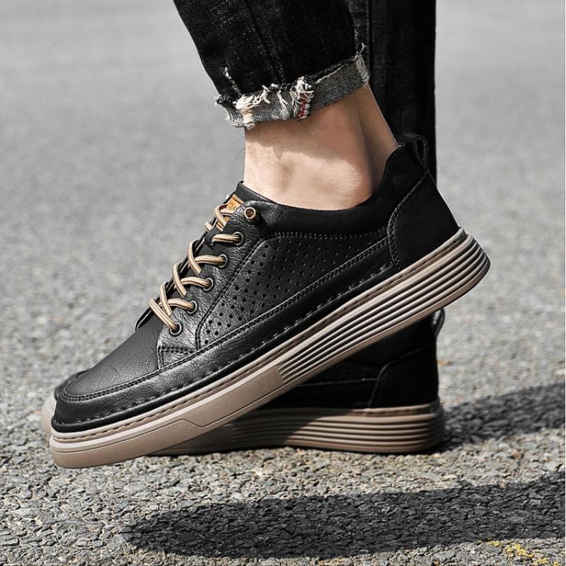Fashion New Cow Leather Hollow Platform Sneakers for Men Designer New Big Size Casual Men's Board Shoes Fashion Light Zapatos De Hombre