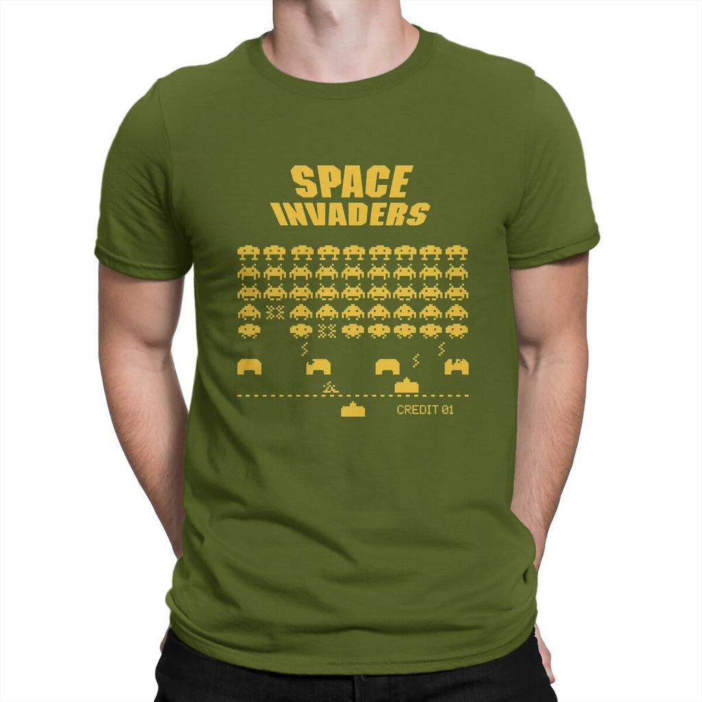 Novelty Game T-Shirts for Men Crew Neck Pure Cotton T Shirts Space Invaders Short Sleeve Tee Shirt Birthday Gift Clothing