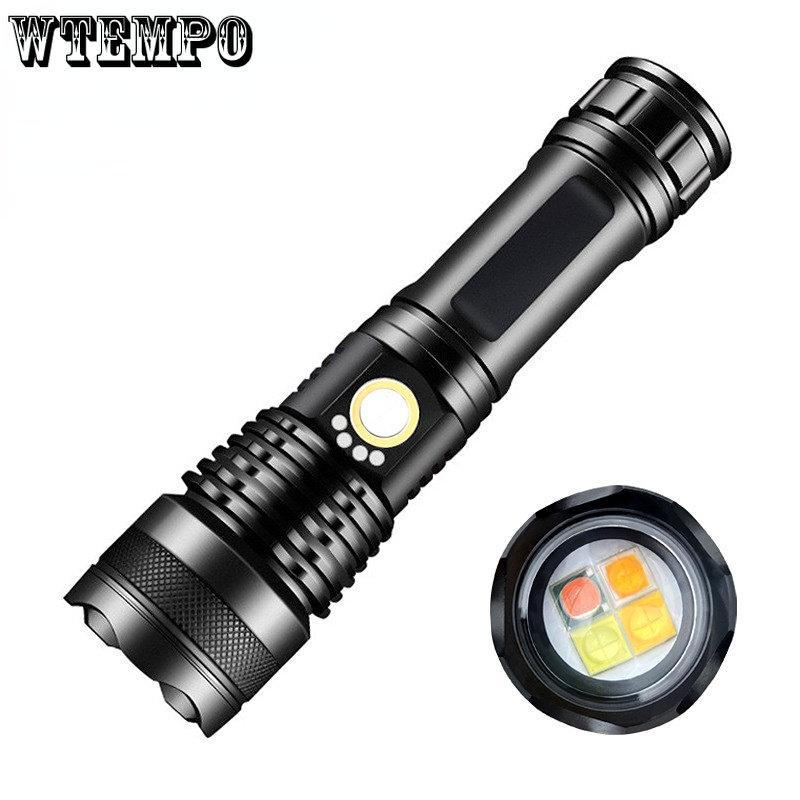 P50 Chip Flashlight 4-tone Light Camera Fill Light Charging Telescopic Zoom Electrodeless Dimming Flashlight
