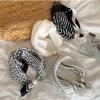 Flower Polka Dot Scarf Black White Stripe Printed Silk Scarf Pearl Magnetic Buckle Scarf  Women