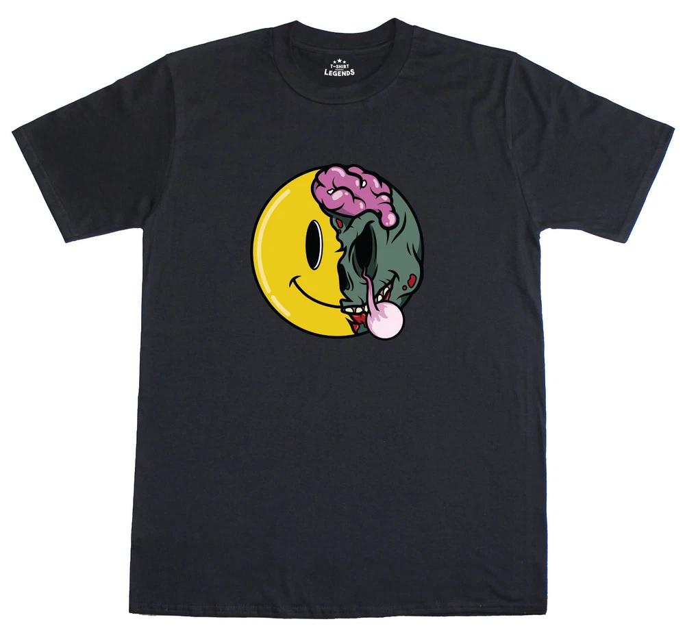 Zombie Emoji Face Horror Halloween Funny Unisexs Cotton T Shirt 2XL